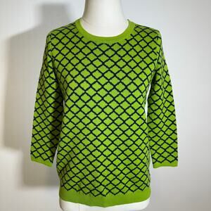 Liz Claiborne Green Navy Blue Diamond 3/4 Sleeve Knit Sweater Womens Size Small